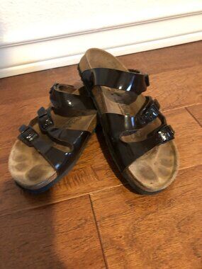Birkenstock Birki's 39 Florida Havana Patent  Dark Brown Sandal 8.5 9 Narrow